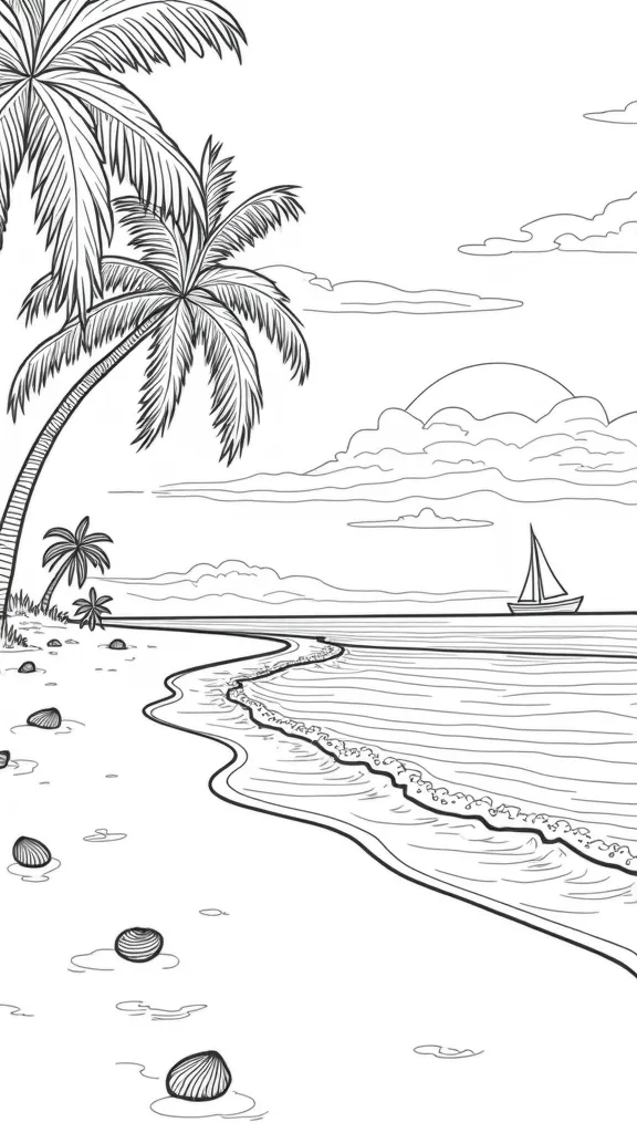 coloriages de plage de Sunset